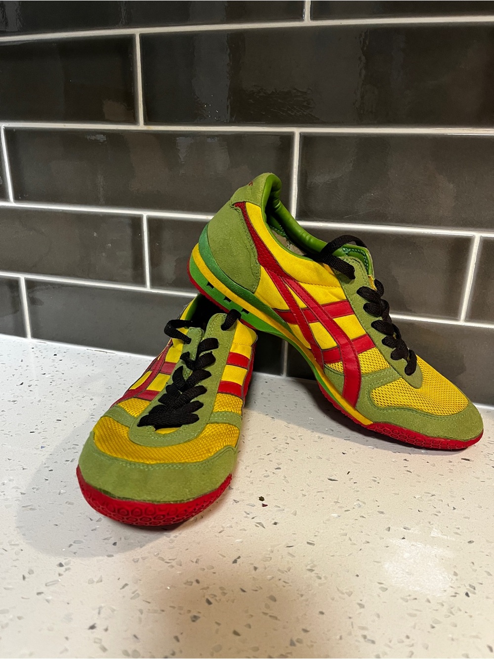 Onitsuka Tiger by Asics Yellow Green Red Low-Profile Sneakers Unisex Women Size9